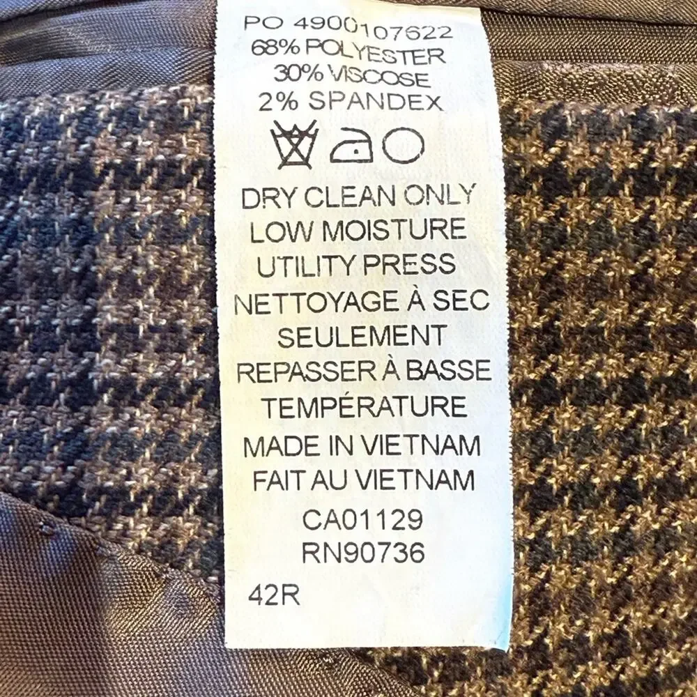 Lauren Ralph Lauren Classic Houndstooth Check Men's 42R Blazer EarthTones